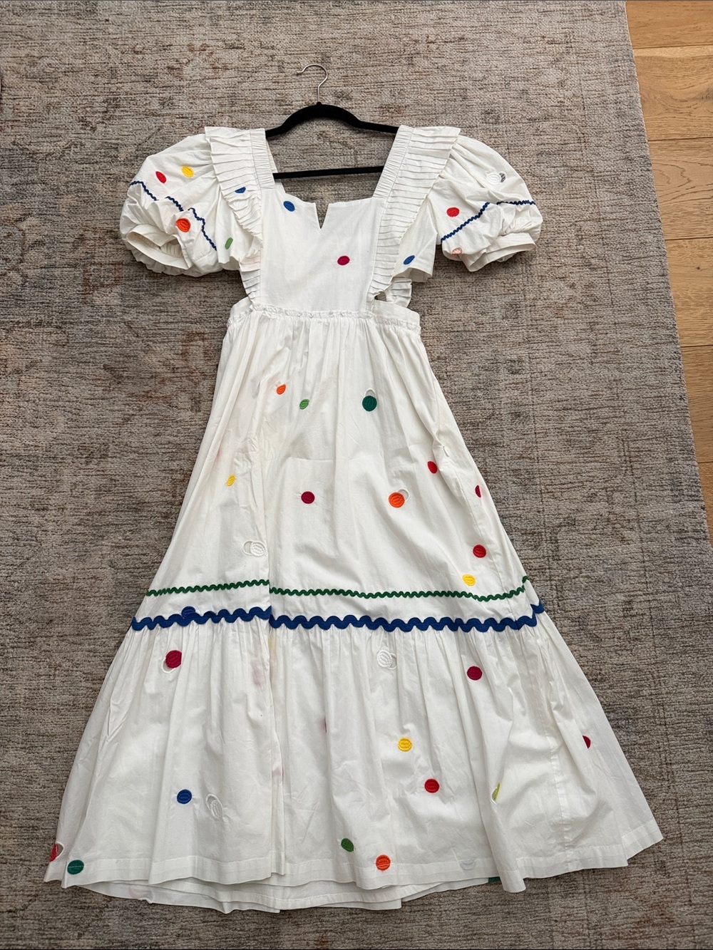 Viam White Midi Dress with Multicolor Polka Dots